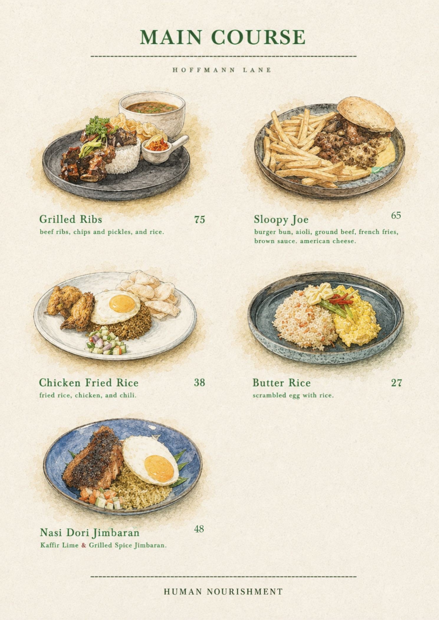 Buku menu ilustrasi Hoffmann Lane, halaman 14 dari 32